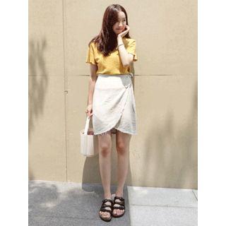 Wrap-front Linen Blend Skirt