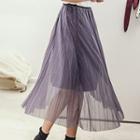 Mesh Pleated Midi Skirt
