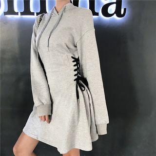 Long-sleeve Hooded Lace-up Mini A-line Dress
