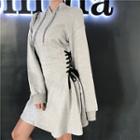 Long-sleeve Hooded Lace-up Mini A-line Dress