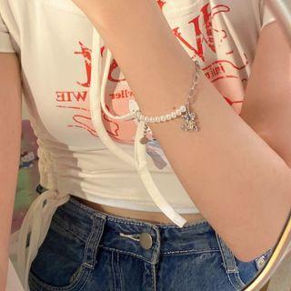 Bear Faux Pearl Pendant Stainless Steel Bracelet Bracelet - Silver - One Size
