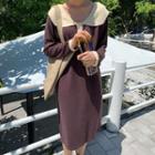 Long-sleeve Color Block Wide Collar Knit Polo Dress