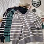 Long-sleeve Mock Two-piece Striped Sweater