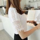 Lace-sleeve Slim-fit T-shirt