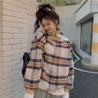 Half-zip Plaid Sweatshirt Plaid - Khaki - One Size