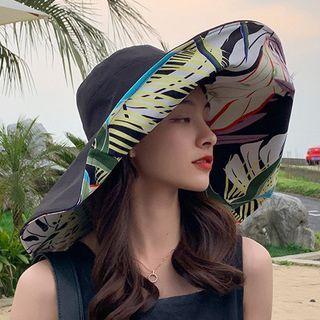 Print Reversible Sun Hat Yellow & Pick & Green & Blue Leaf - Black - One Size