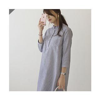 Dual-pocket Stripe Shirtdress