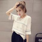 Striped Elbow Sleeve Knit T-shirt