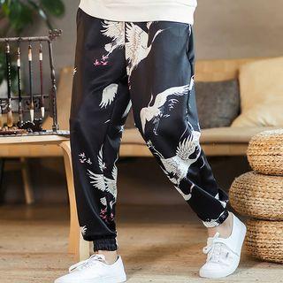 Crane Print Harem Pants