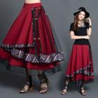Ethnic Print Chiffon Skirt Red - One Size