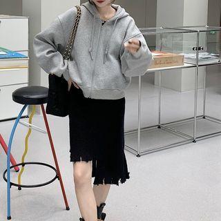 Zip-up Hoodie / Distressed Pencil Skirt