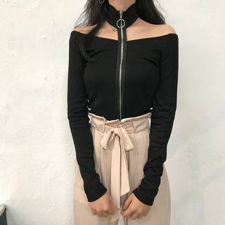 Long-sleeve Cold Shoulder Zip Top