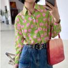 Flower Print Shirt Green - One Size