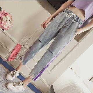 Ripped Drawstring Cropped Jeans
