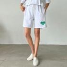 Drawstring-waist Heart Print Shorts