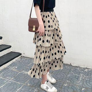 Midi Dotted Layered Skirt Almond - One Size