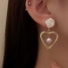Flower Faux Pearl Heart Alloy Dangle Earring 1 Pair - Gold - One Size