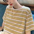 Color-block Crewneck Short-sleeve Top