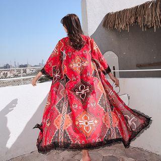 Printed Long Light Jacket Red - One Size