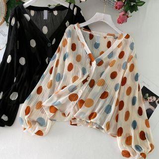 Long-sleeve Dotted Button-up Chiffon Blouse