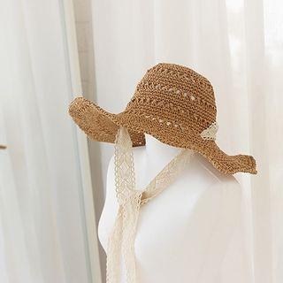 Lace-detail Raffia Hat