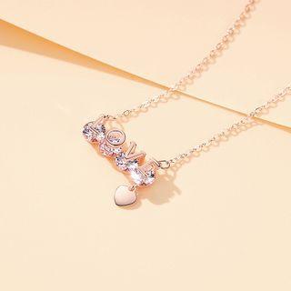 925 Sterling Silver Rhinestone Love Lettering Pendant Necklace