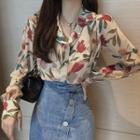 Floral Printed Single-breasted Chiffon Long-sleeve Blouse
