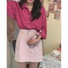 Long Sleeve Plain Shirt/ High Waist Plain A-line Skirt