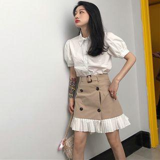 Double-buttoned Pleated Skirt