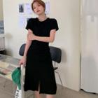 Short-sleeve Slit-hem A-line Dress