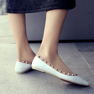 Faux-leather Pointy Studded Flats