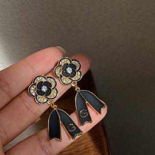 Flower Rhinestone Alloy Dangle Earring 1 Pair - Black - One Size