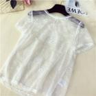 Short-sleeve Sheer Lace Top White - One Size