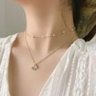 Butterfly Faux Pearl Pendant Layered Alloy Choker Am2232 - Gold - One Size