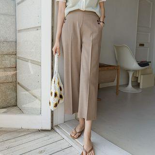 Button-detail Cropped Wide-leg Pants