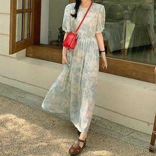 Short-sleeve Tie Dye Chiffon Midi Dress