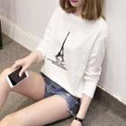 Printed Long Sleeve Round Neck T-shirt