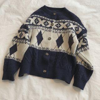 Patterned Cardigan Dark Blue - One Size