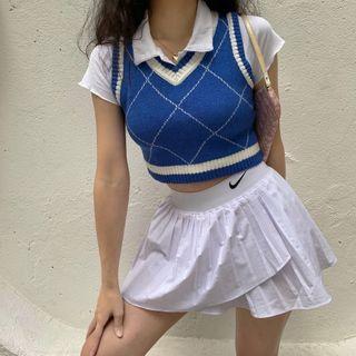 V-neck Argyle Knit Tank Top
