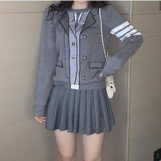 Blazer Print Knit Top / Pleated A-line Skort