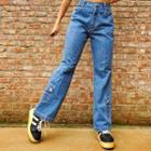 High-waist Straight-fit Washed Jeans