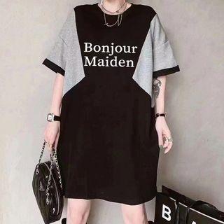 Short-sleeve Paneled Lettering T-shirt Dress