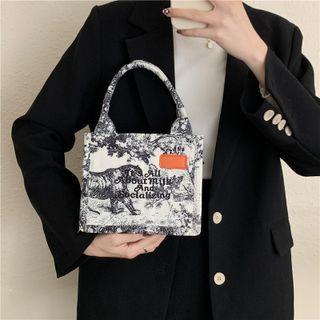 Print Canvas Crossbody Bag With Shoulder Strap - Black & White - One Size