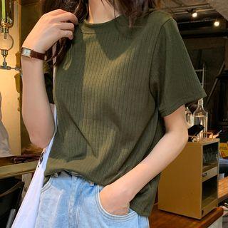 Ribbed Crew-neck Short-sleeve T-shirt