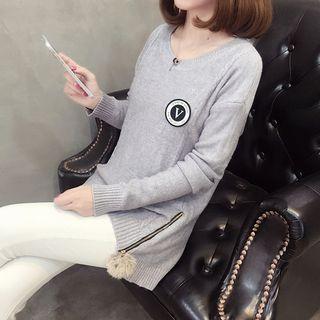 Side-zip Pom Pom Sweater