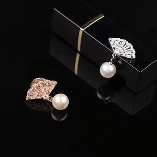 Zircon Fan Faux Pearl Brooch