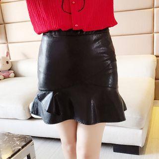 Faux-leather Ruffle Sheath Skirt