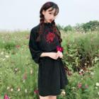 Embroidered Long-sleeve Stand-collar Dress