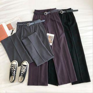 Plain High-waist Straight Pants With Belt