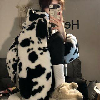 Cow Print Fleece Hooded Jacket Dairy Cow - One Size